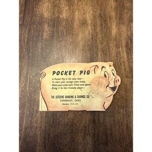 Vintage Pocket Pig Savings Bank Folder Citizens Banking Conneaut Ohio  50s Dime